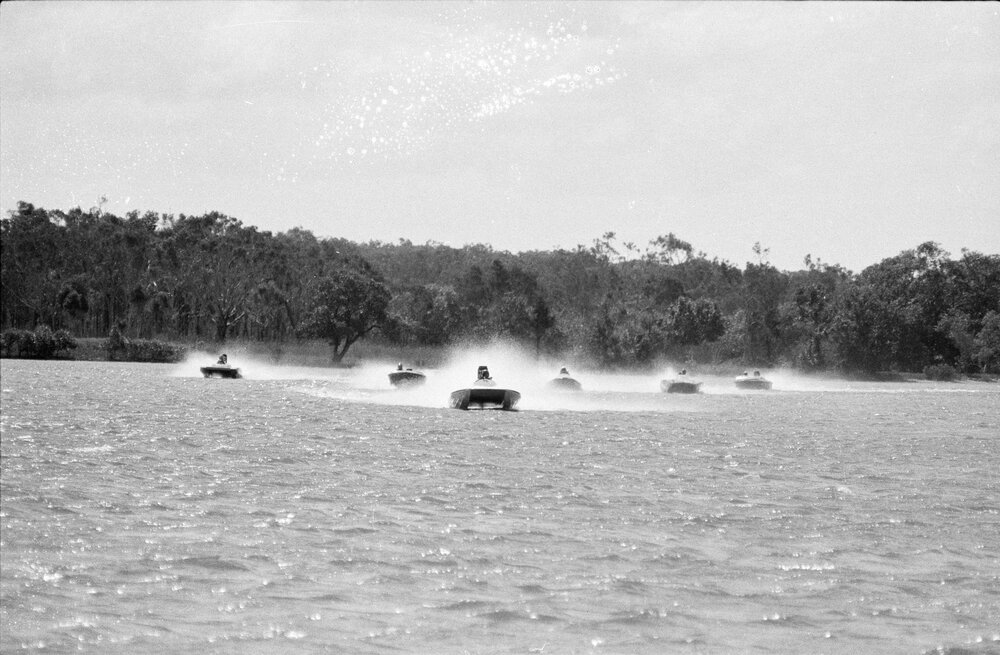Speedboat racing, Noosa River, Tewantin, 29 August 1971