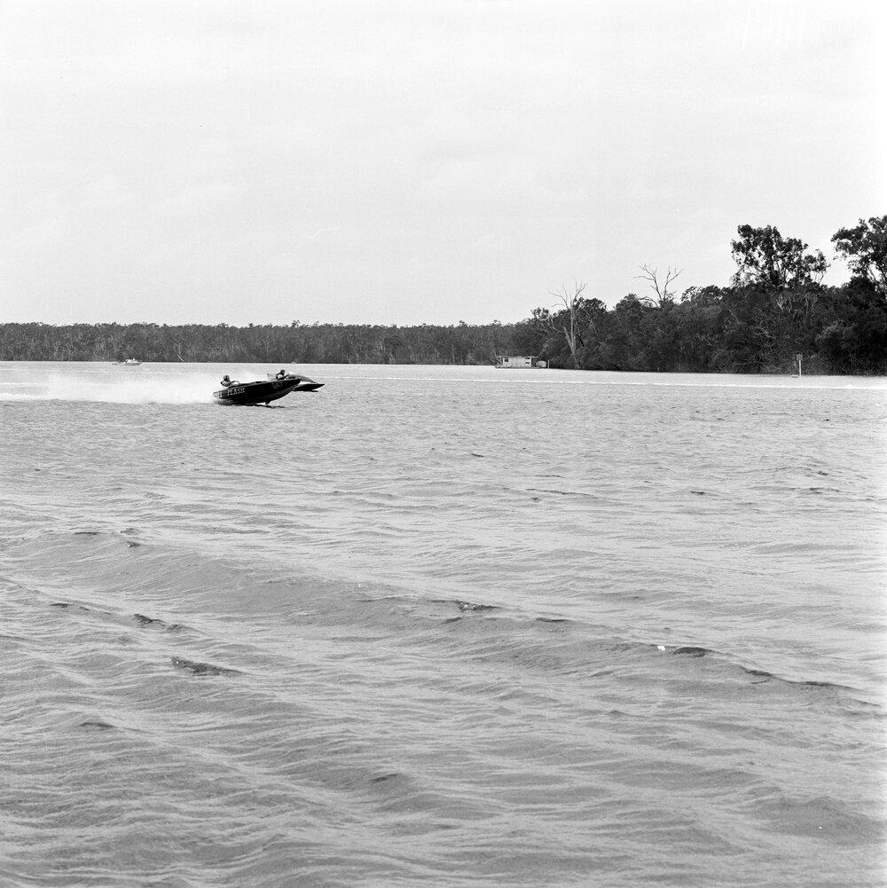 Speedboat races, Noosa River, Tewantin, 1 January 1972