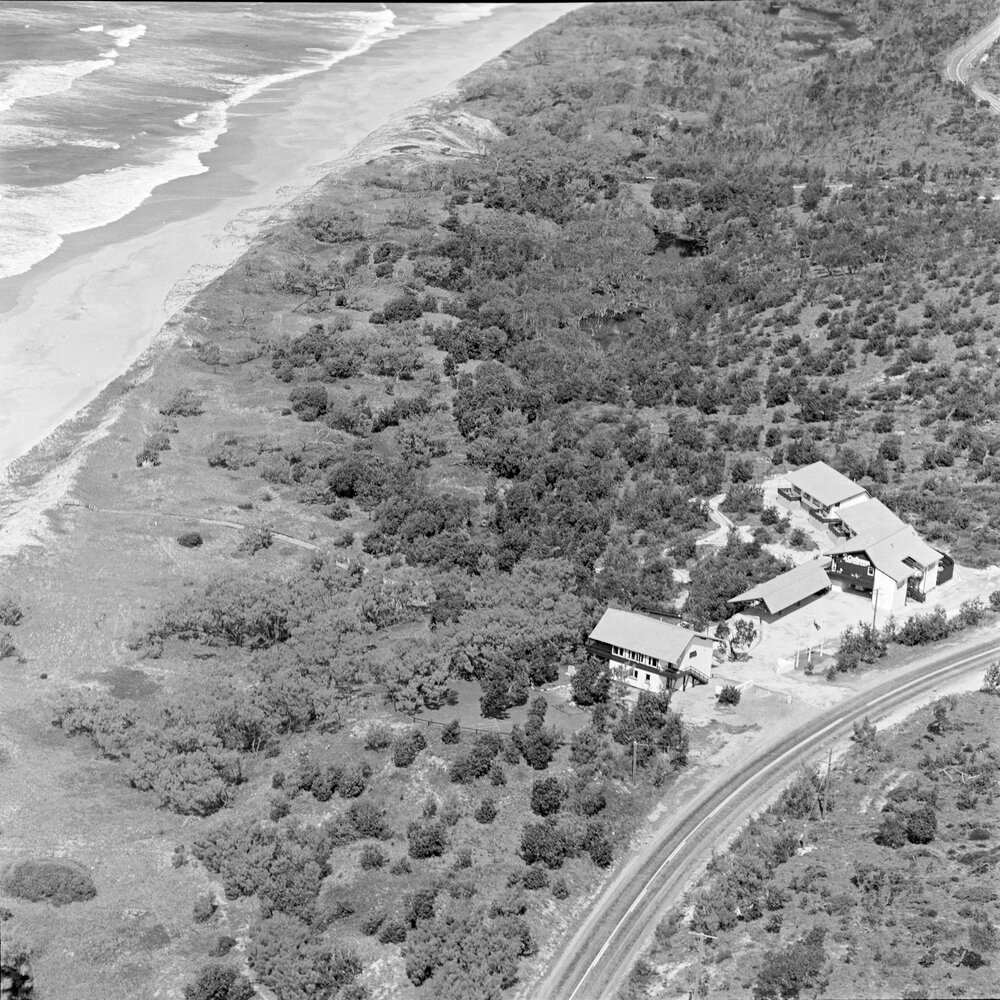 Aerial view, Castaways Resort, Castaways Beach, 3 August 1972
