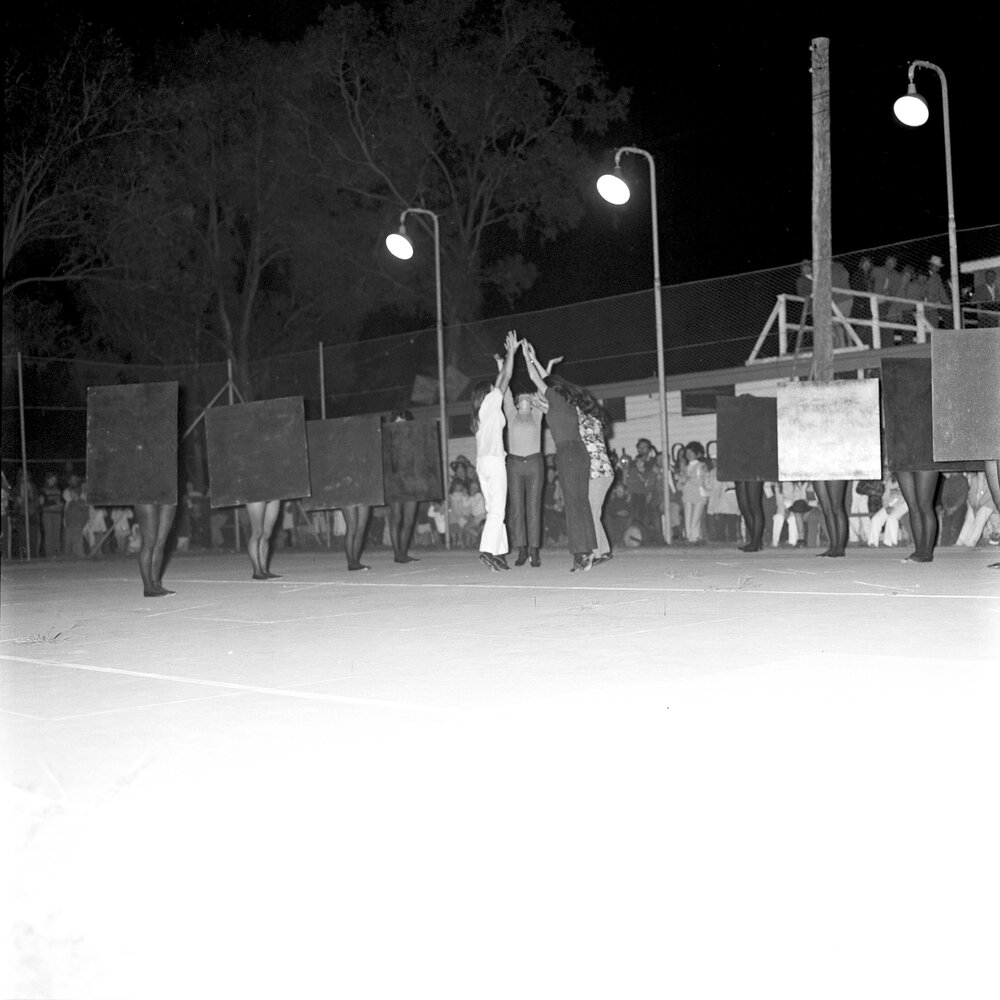 Gympy's Jazz and Creative Dancing Group, Mardi Gras, Festival of Waters, Gympie Terrace, Noosaville, 2 September 1973