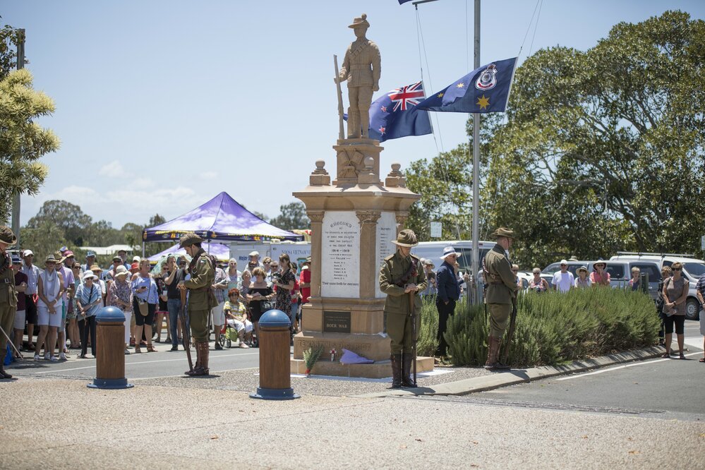 Topper Mark Price, Trooper Chad Monroe and Wayne Hampton (l-r), Catafalque Party member, Remembrance Day, Tewantin, 11 November 2018