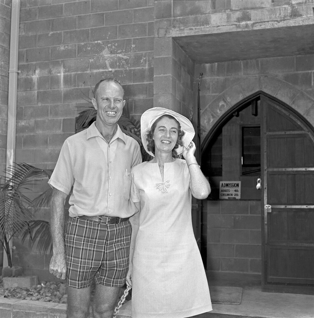 Ian Hayne and Marcia Hayne, opening ceremony, Fairytale Castle, Bli Bli, 31 March 1973