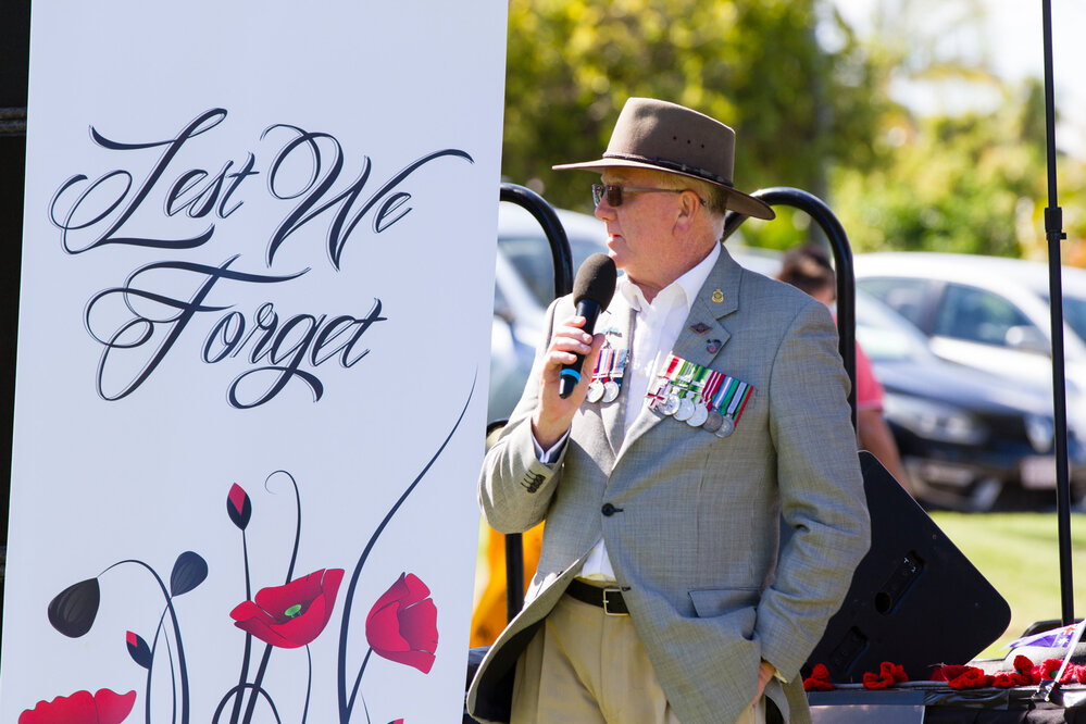 Lew McLeod, Remembrance Day, Looking Forward to Peace Event, Tewantin-Noosa RSL Memorial Park, Tewantin, 11 November 2018