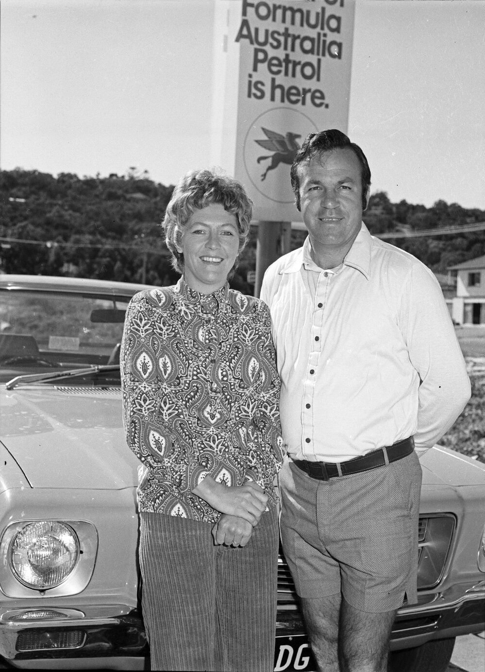 Len and Thelma Daddow, Daddow's Noosa Motors, Noosa Road, Noosa Heads, August 1973
