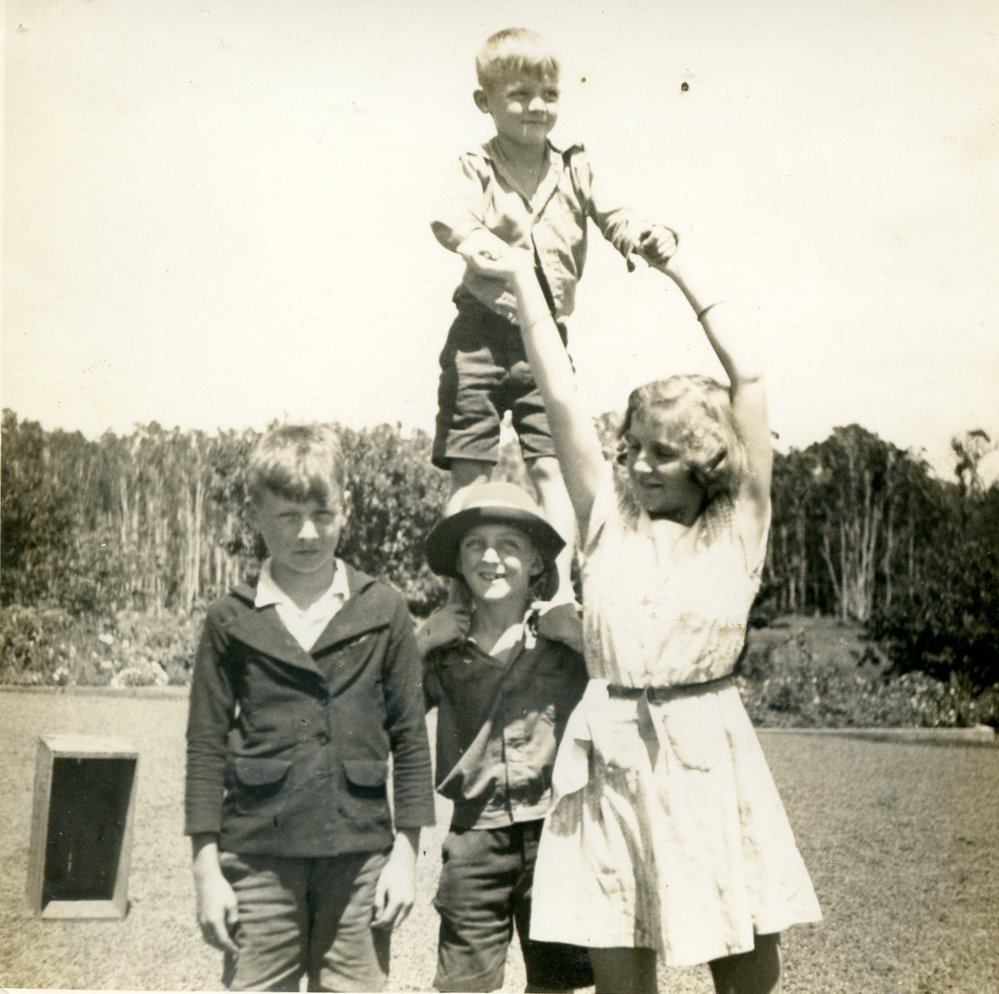 Alan, Donny (on shoulders) and Dorothy Dunstan, Wallace House, Noosaville, mid 1930s