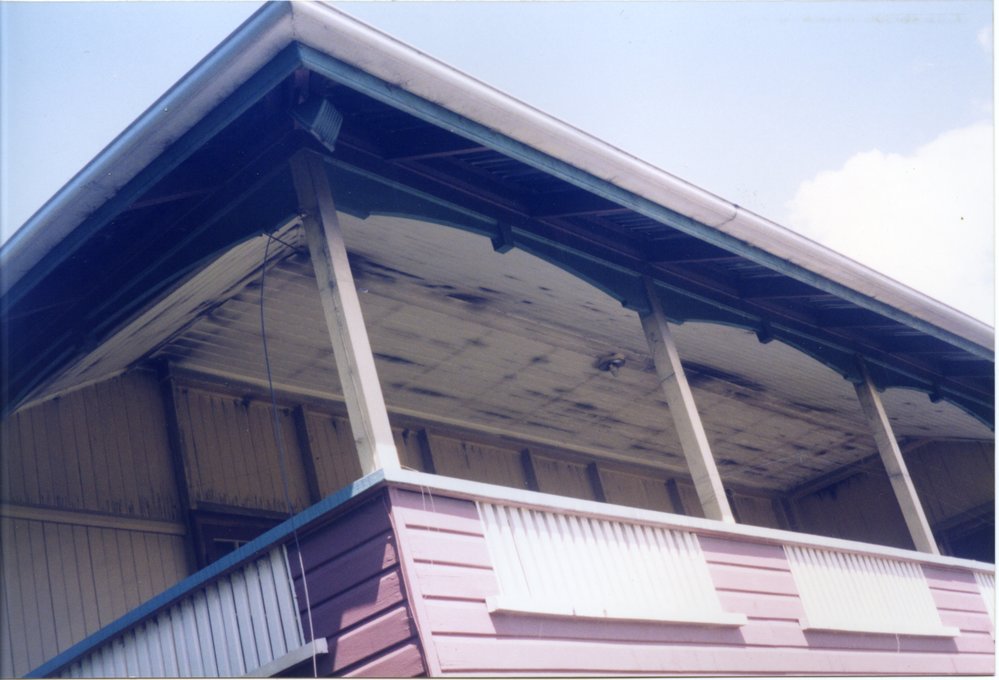 Fire damage, verandah, Wallace House, Noosaville, after April 1999