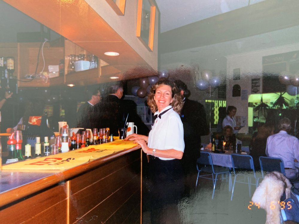 Waitress, celebrations, Noosa Yacht and Rowing Club, 142 Gympie Terrace, Noosaville, 24 June 1999