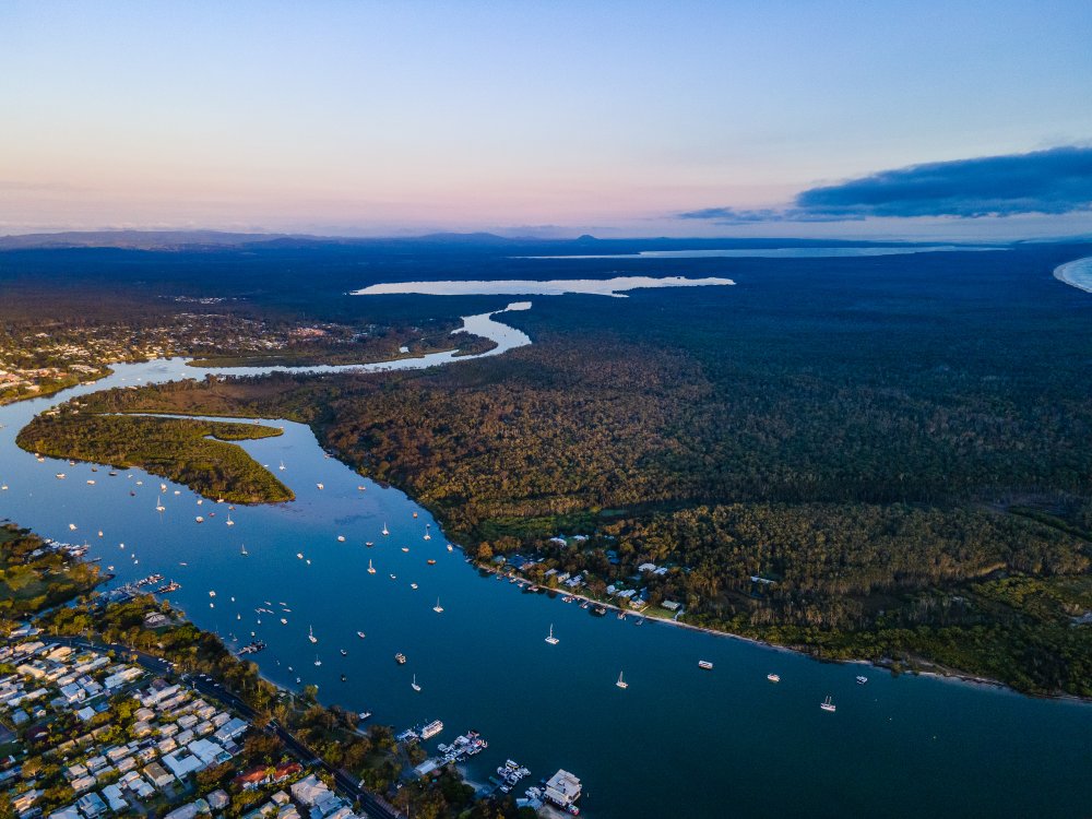 Drone view, Noosa River and Hinterland, Noosaville