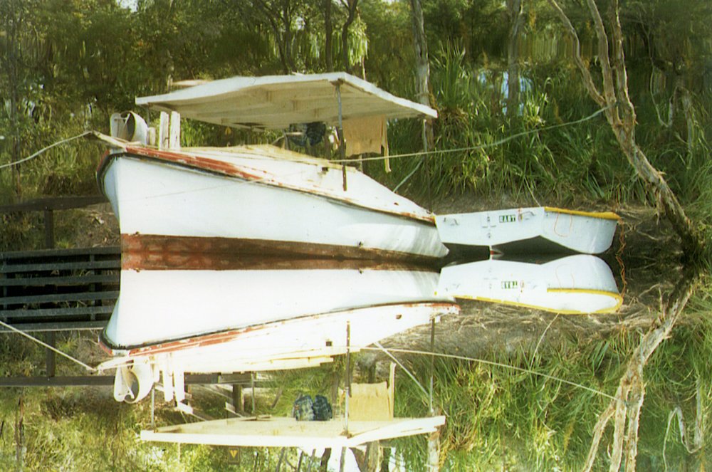 Reflections, 'Jannett' and dinghy, Noosa River, Noosaville, ca 1990s