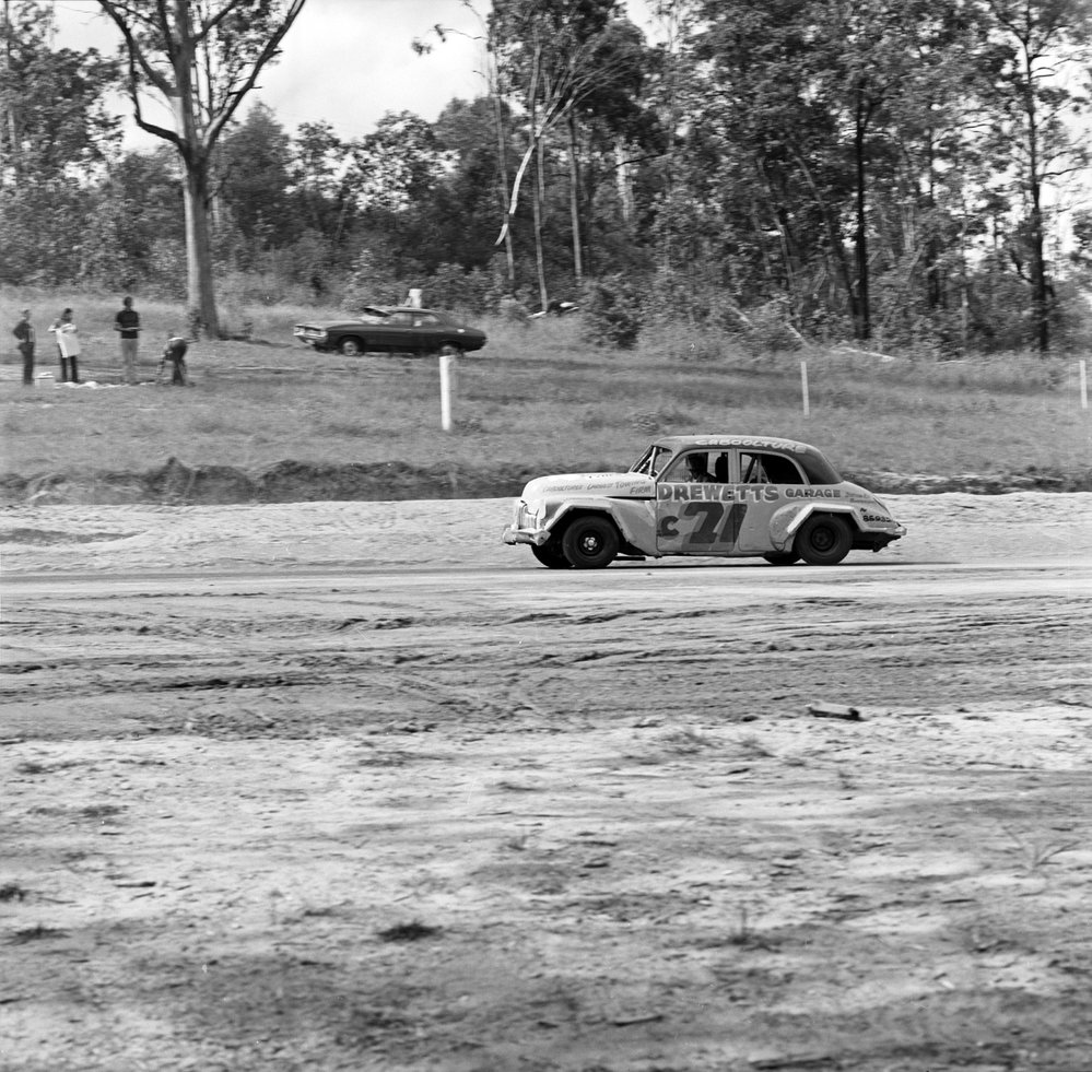 Car racing, speedway meeting, Caboolture, ca May 1973