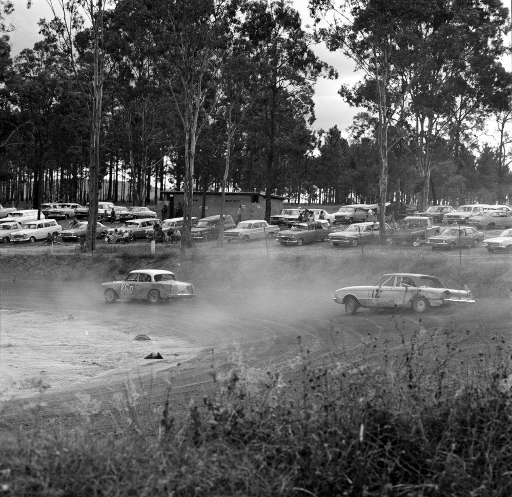 Car racing, speedway meeting, Caboolture, ca May 1973