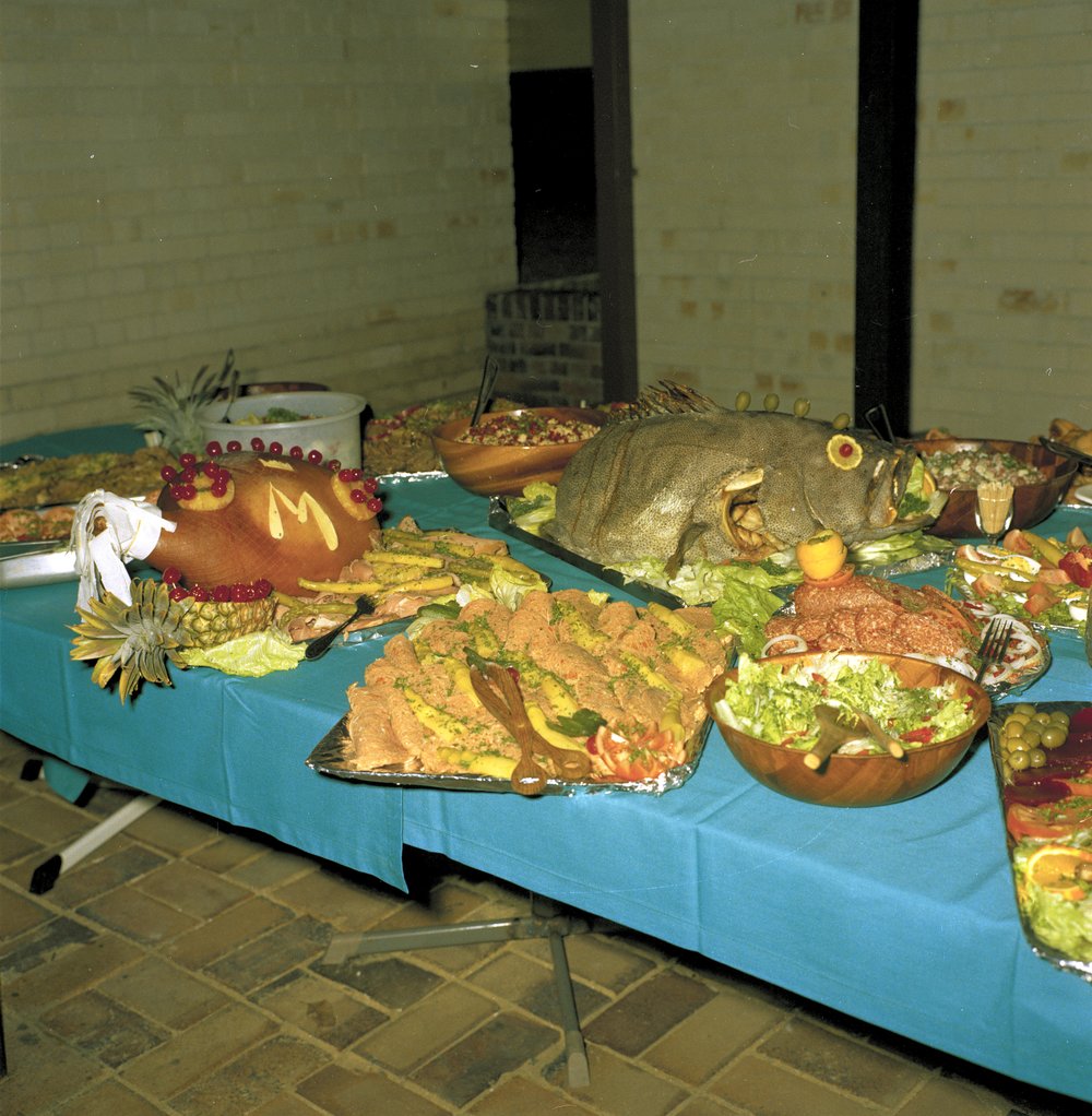 Smorgasbord, Mikado Motor Inn, Rainbow Beach, ca October 1974