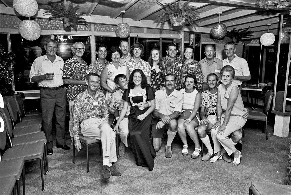 Partygoers, Blakeney Christmas Party, Lakes Motel, Tewantin, December 1973