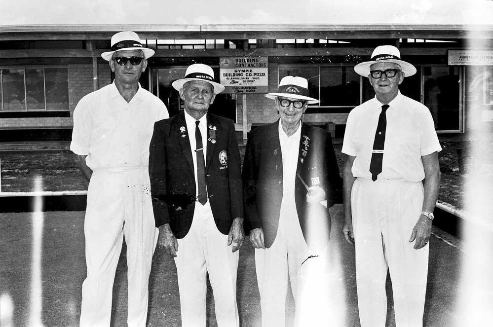 Bowlers, Greens Christening day celebrations, Noosa Heads Bowls Club, Lanyana Way, Noosa Heads, 26 December 1969