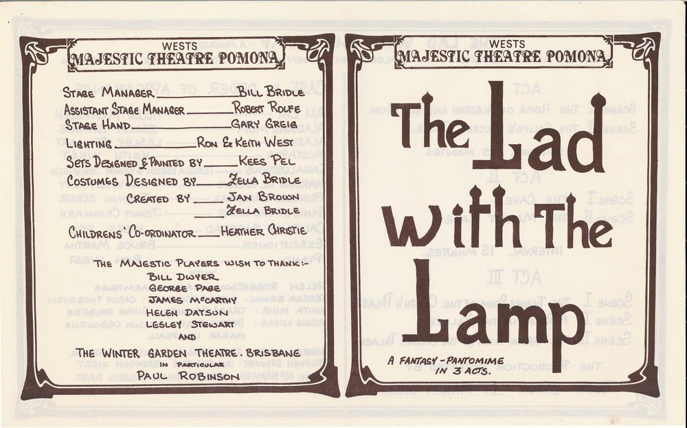 Program for 'The Lad with the Lamp, a fantasy pantomime in three acts, Wests Majestic Theatre, Pomona, 1980 