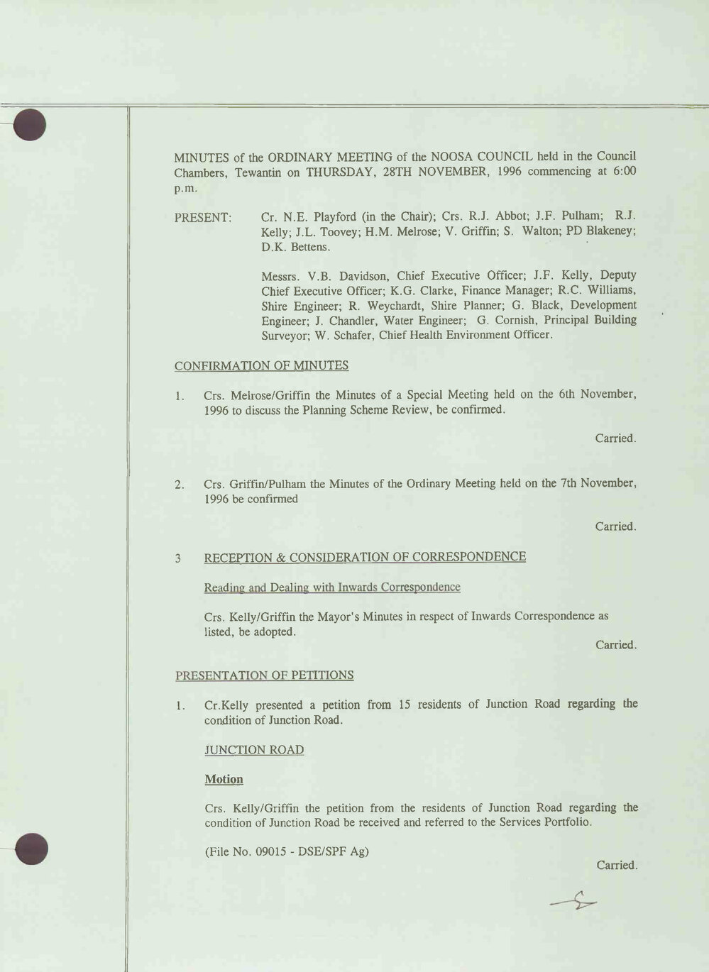 Noosa Shire Council Meeting Minutes 1996_11_28 Ordinary Meeting