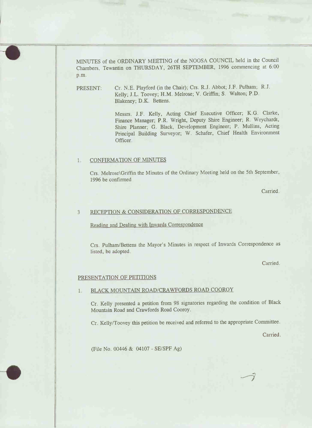 Noosa Shire Council Meeting Minutes 1996_09_26 Ordinary Meeting
