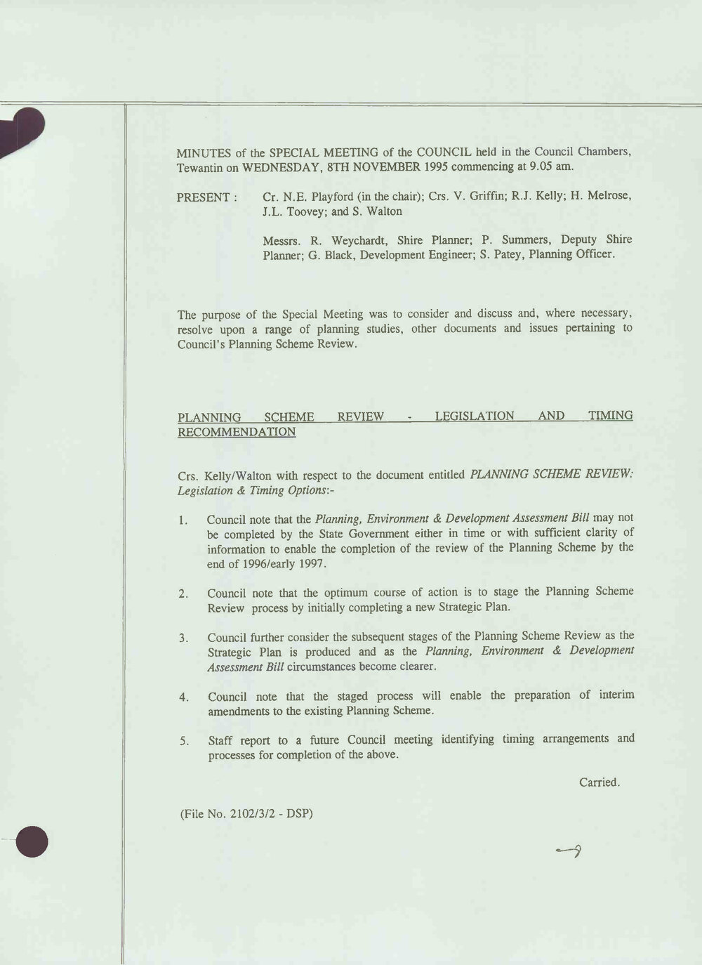 Noosa Shire Council Meeting Minutes 1995_11_08 Special Meeting