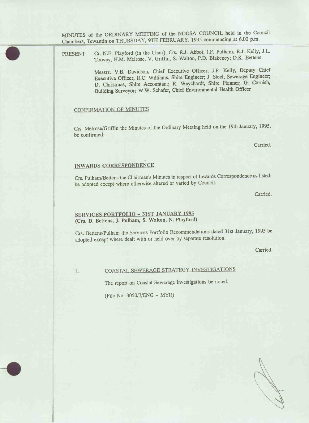 Noosa Shire Council Meeting Minutes 1995_02_09 Ordinary Meeting