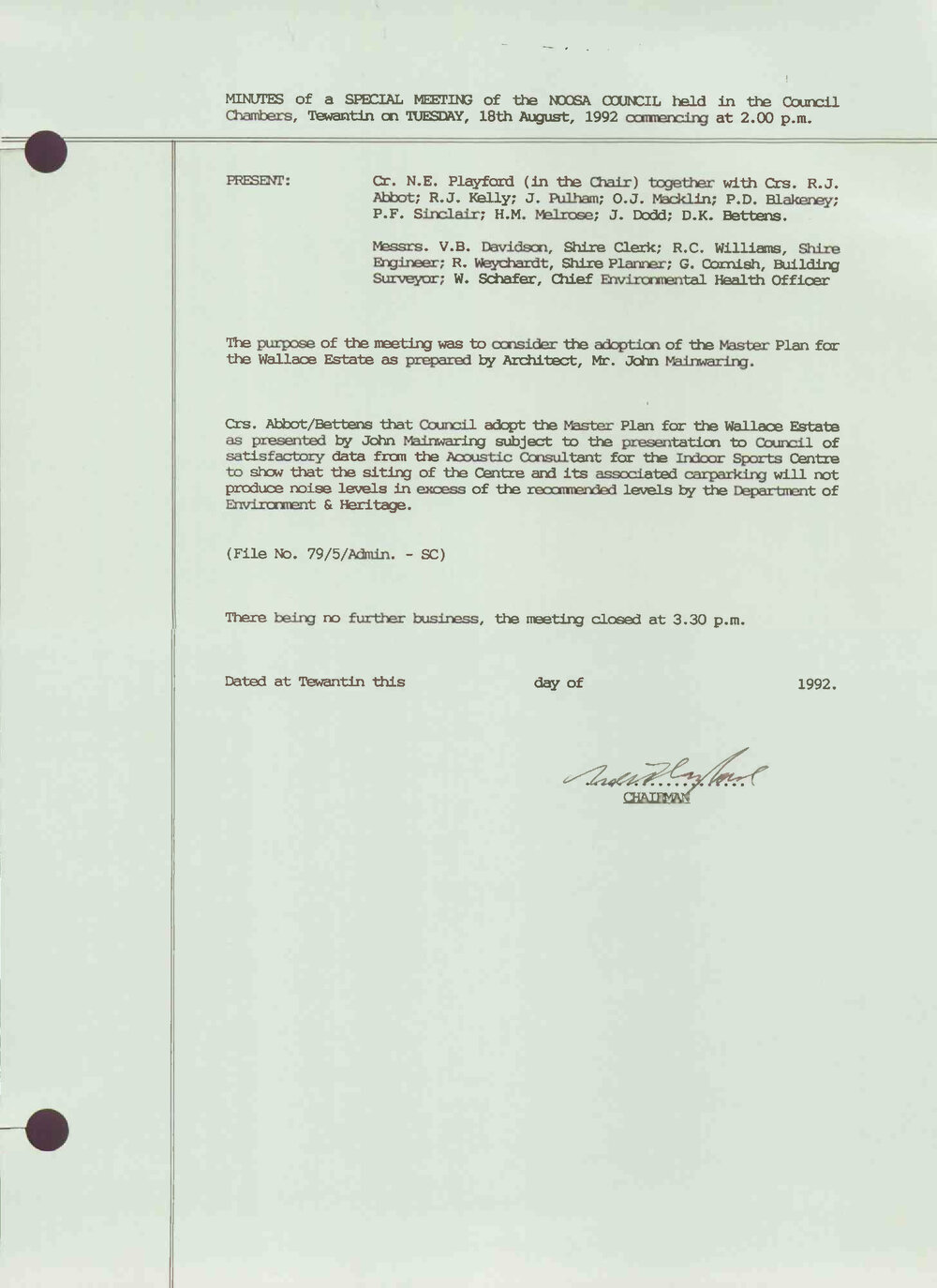 Noosa Shire Council Meeting Minutes 1992_08_18 Special Meeting