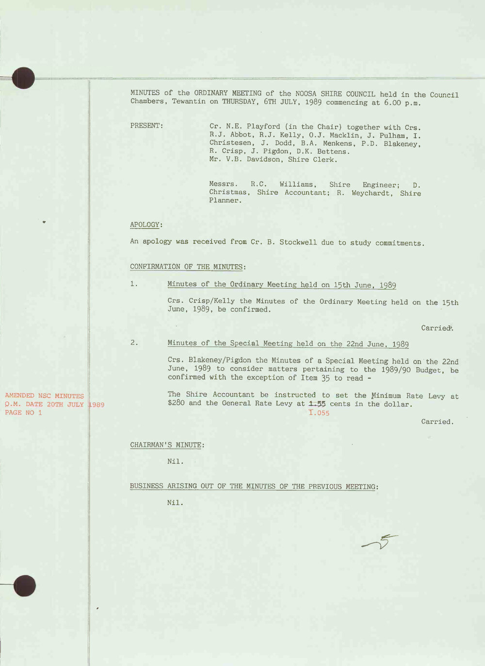 Noosa Shire Council Meeting Minutes 1989_07_06 Ordinary Meeting