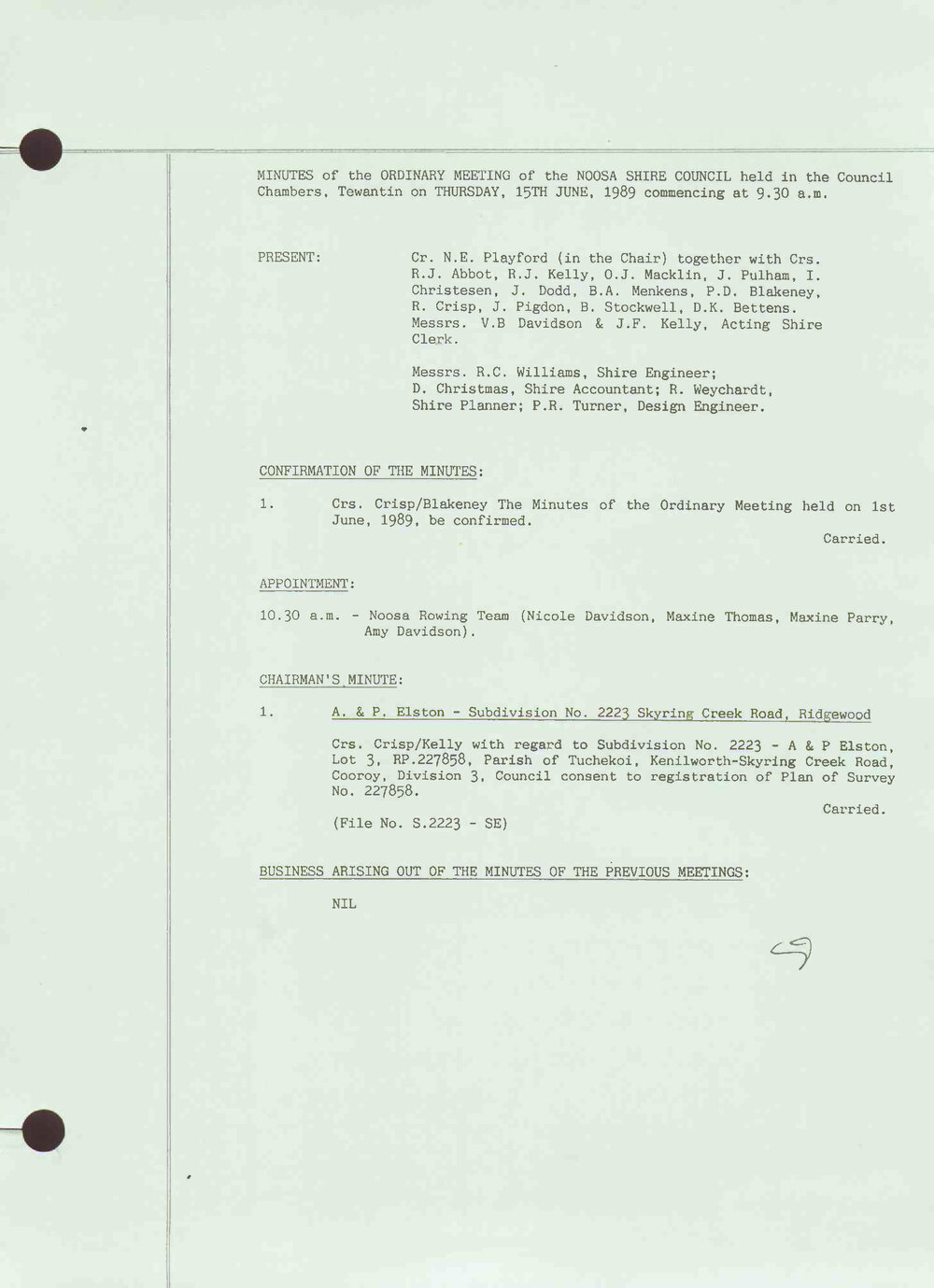 Noosa Shire Council Meeting Minutes 1989_06_15 Ordinary Meeting