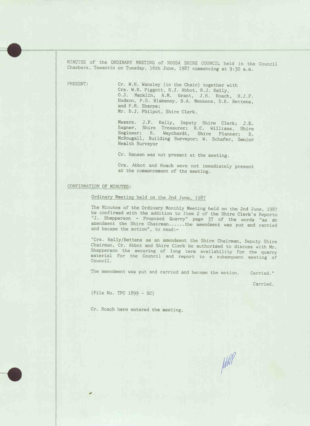 Noosa Shire Council Meeting Minutes 1987_06_16 Ordinary Meeting