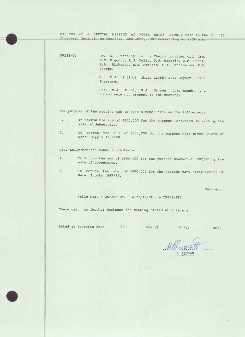 Noosa Shire Council Meeting Minutes 1987_06_16 Special Meeting