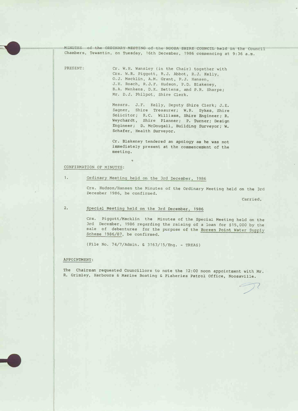 Noosa Shire Council Meeting Minutes 1986_12_16 Ordinary Meeting