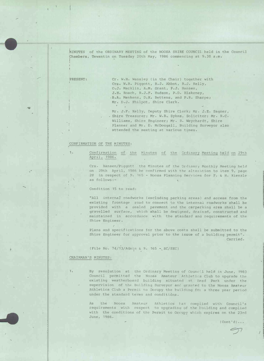 Noosa Shire Council Meeting Minutes 1986_05_20 Ordinary Meeting