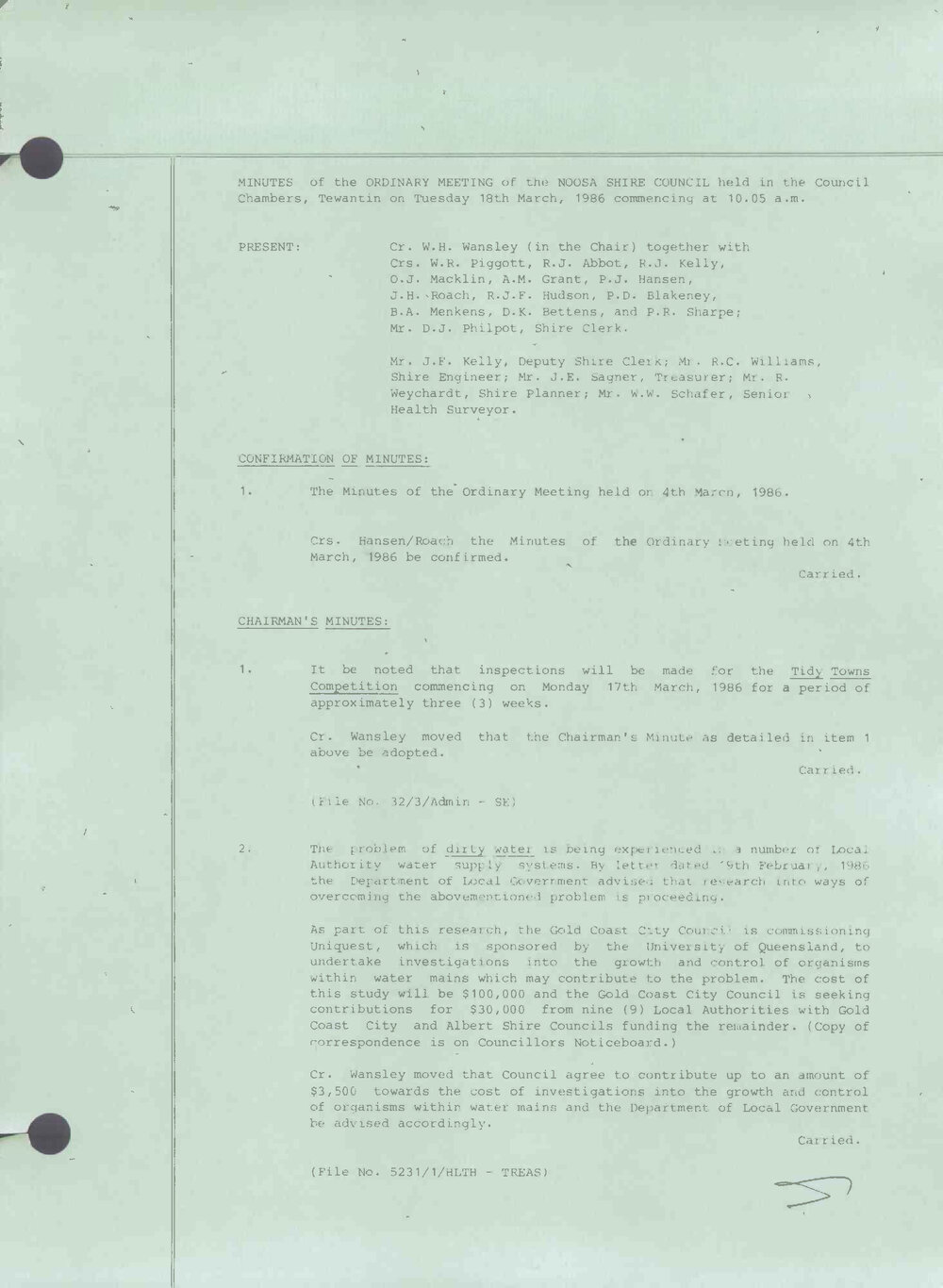 Noosa Shire Council Meeting Minutes 1986_03_18 Ordinary Meeting