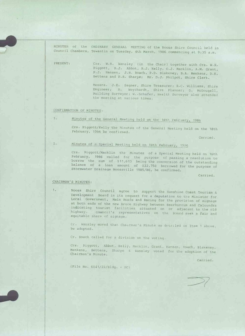 Noosa Shire Council Meeting Minutes 1986_03_04 Ordinary Meeting