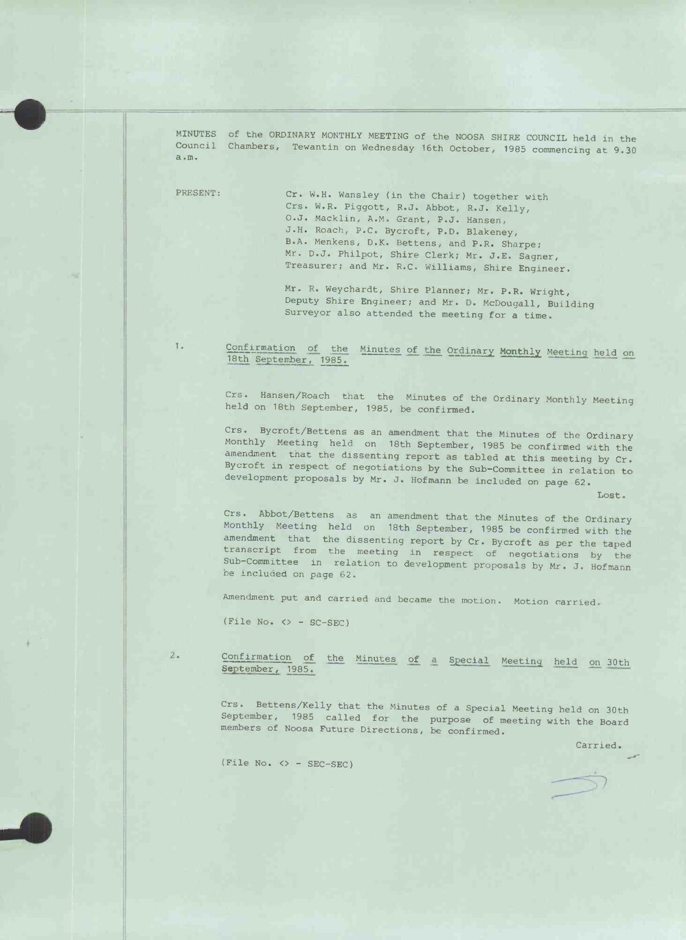 Noosa Shire Council Meeting Minutes 1985_10_16 Ordinary Meeting