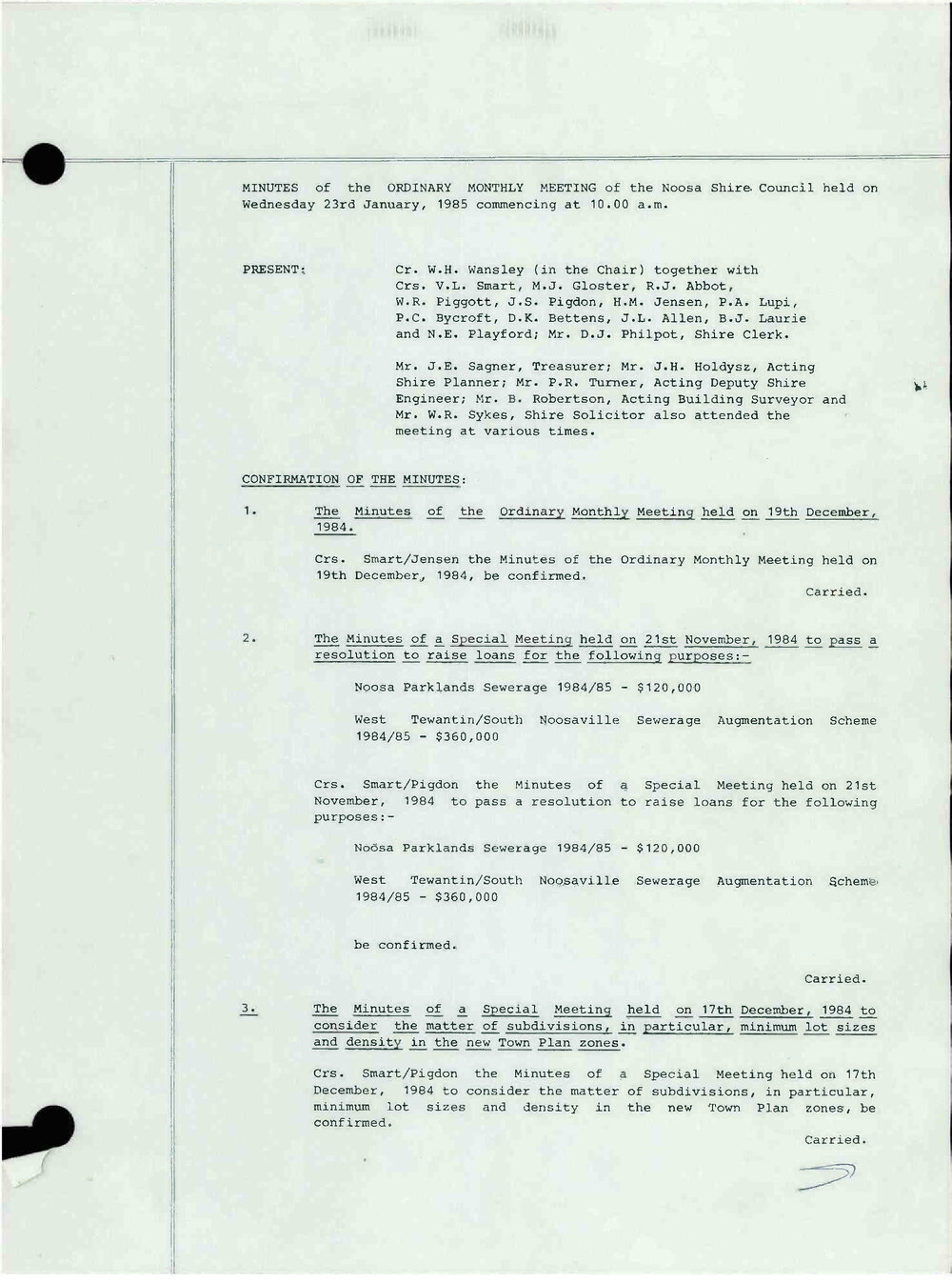 Noosa Shire Council Meeting Minutes 1985_01_23 Ordinary Meeting