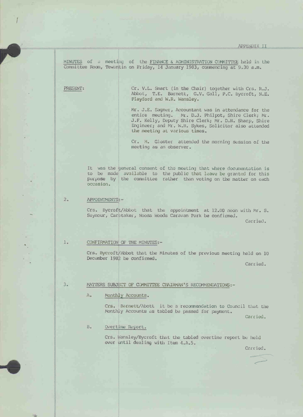 Noosa Shire Council Meeting Minutes 1983_01_14 Finance and Administration Committee Meeting