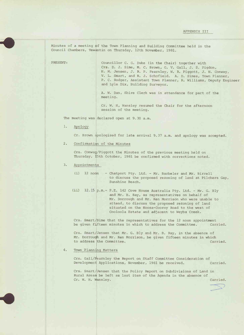 Noosa Shire Council Meeting Minutes 1981_11_12 Town Planning and Building Committee Meeting