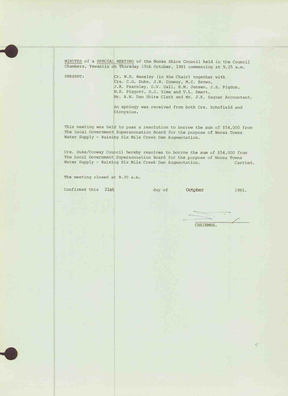 Noosa Shire Council Meeting Minutes 1981_10_15 Special Meeting