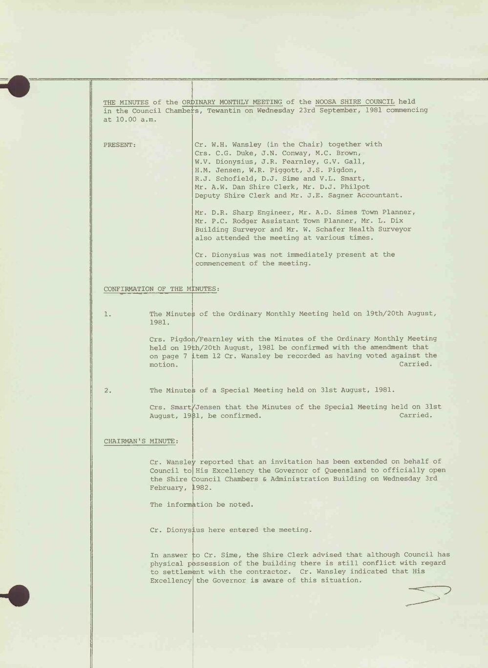 Noosa Shire Council Meeting Minutes 1981_09_23 Ordinary Meeting