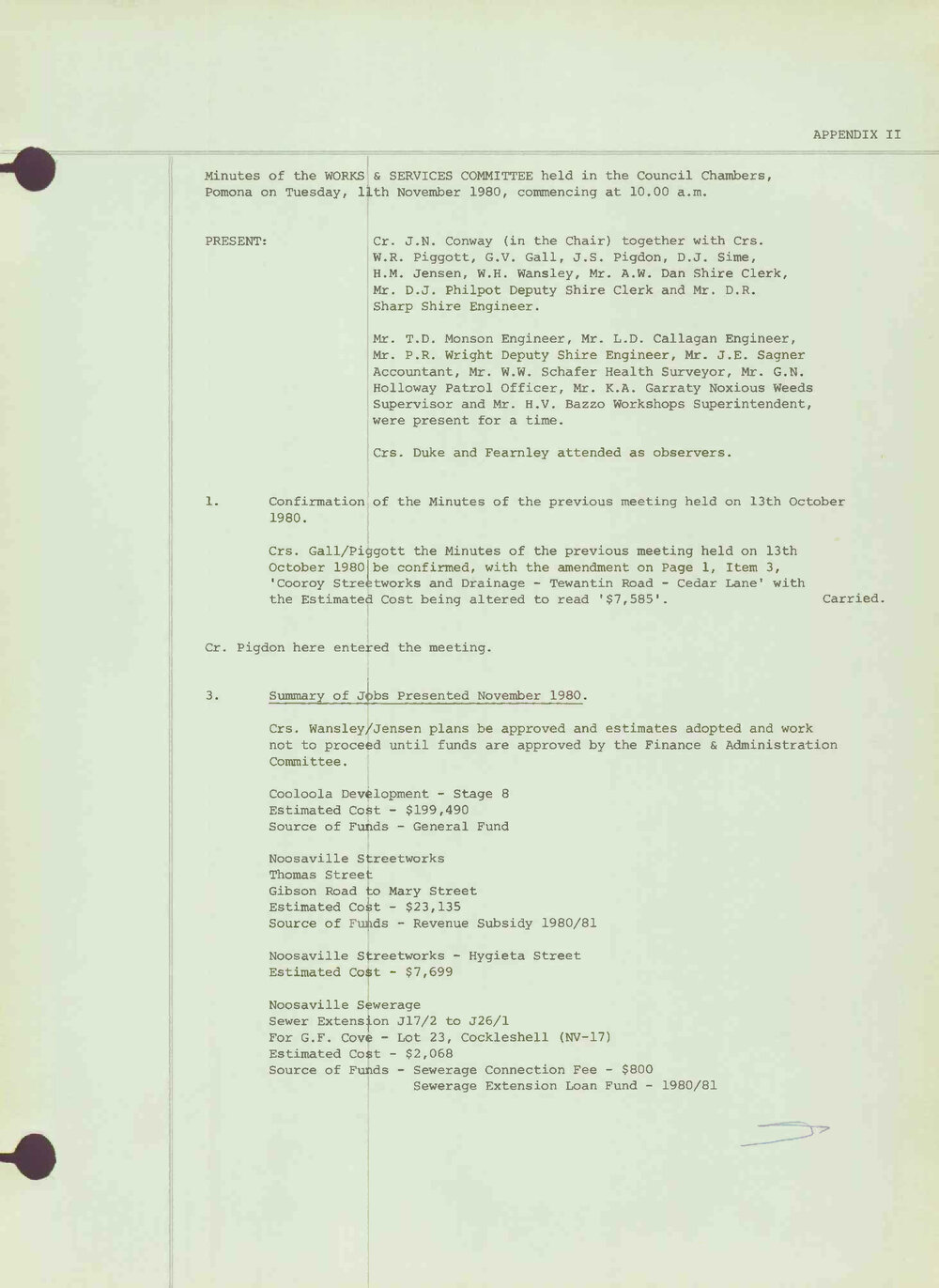Noosa Shire Council Meeting Minutes 1980_11_11 Works and Services Committee Meeting