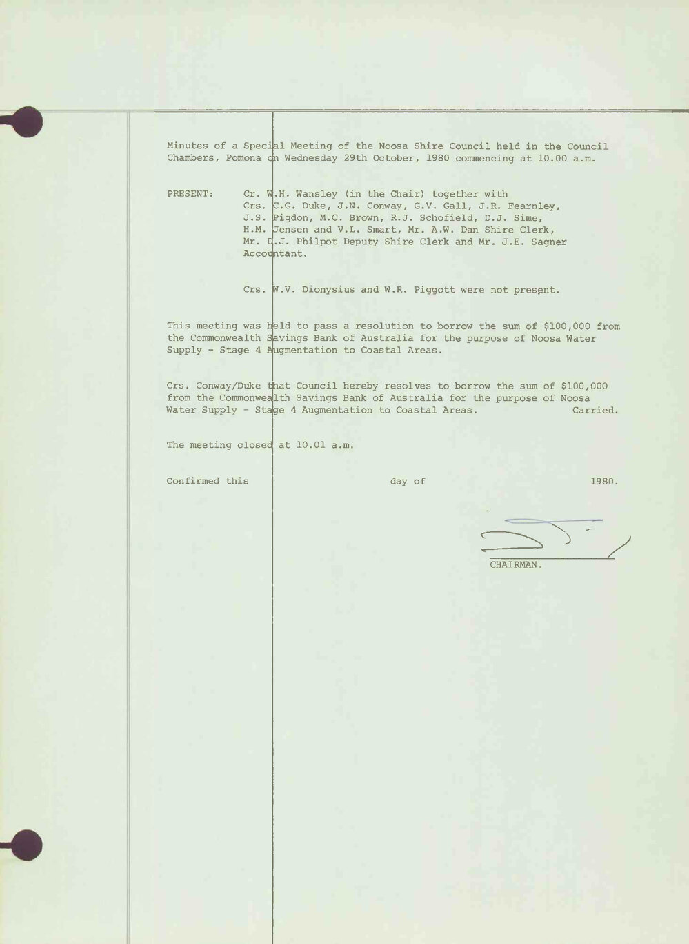 Noosa Shire Council Meeting Minutes 1980_10_29 Special Meeting 1