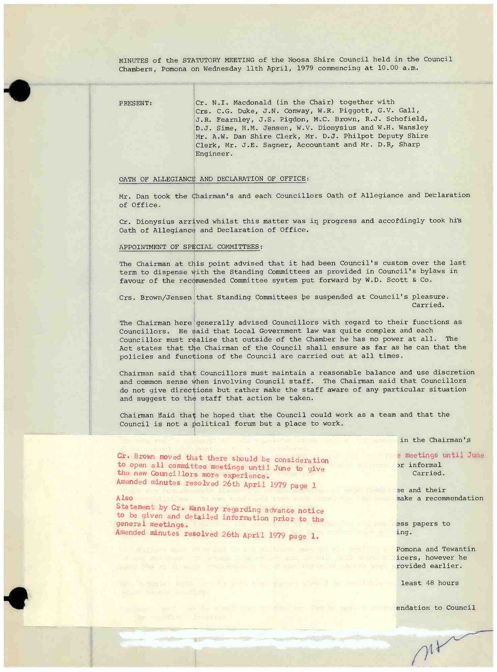 Noosa Shire Council Meeting Minutes 1979_04_11 Statutory Meeting