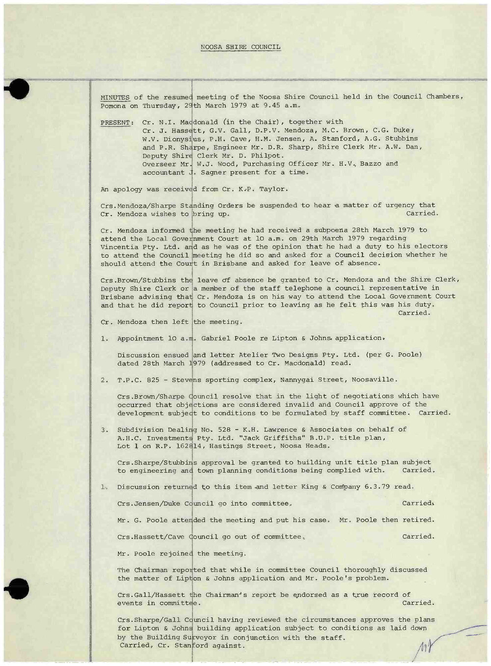 Noosa Shire Council Meeting Minutes 1979_03_29 Adjourned Ordinary Meeting