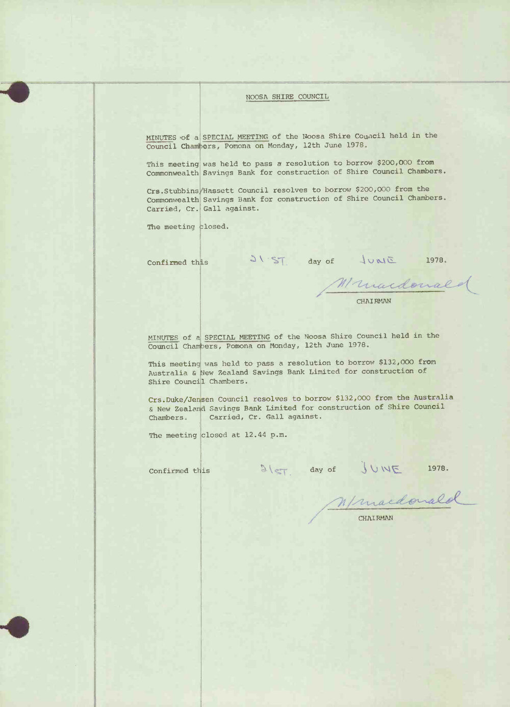 Noosa Shire Council Meeting Minutes 1978_06_12 Special Meeting 2