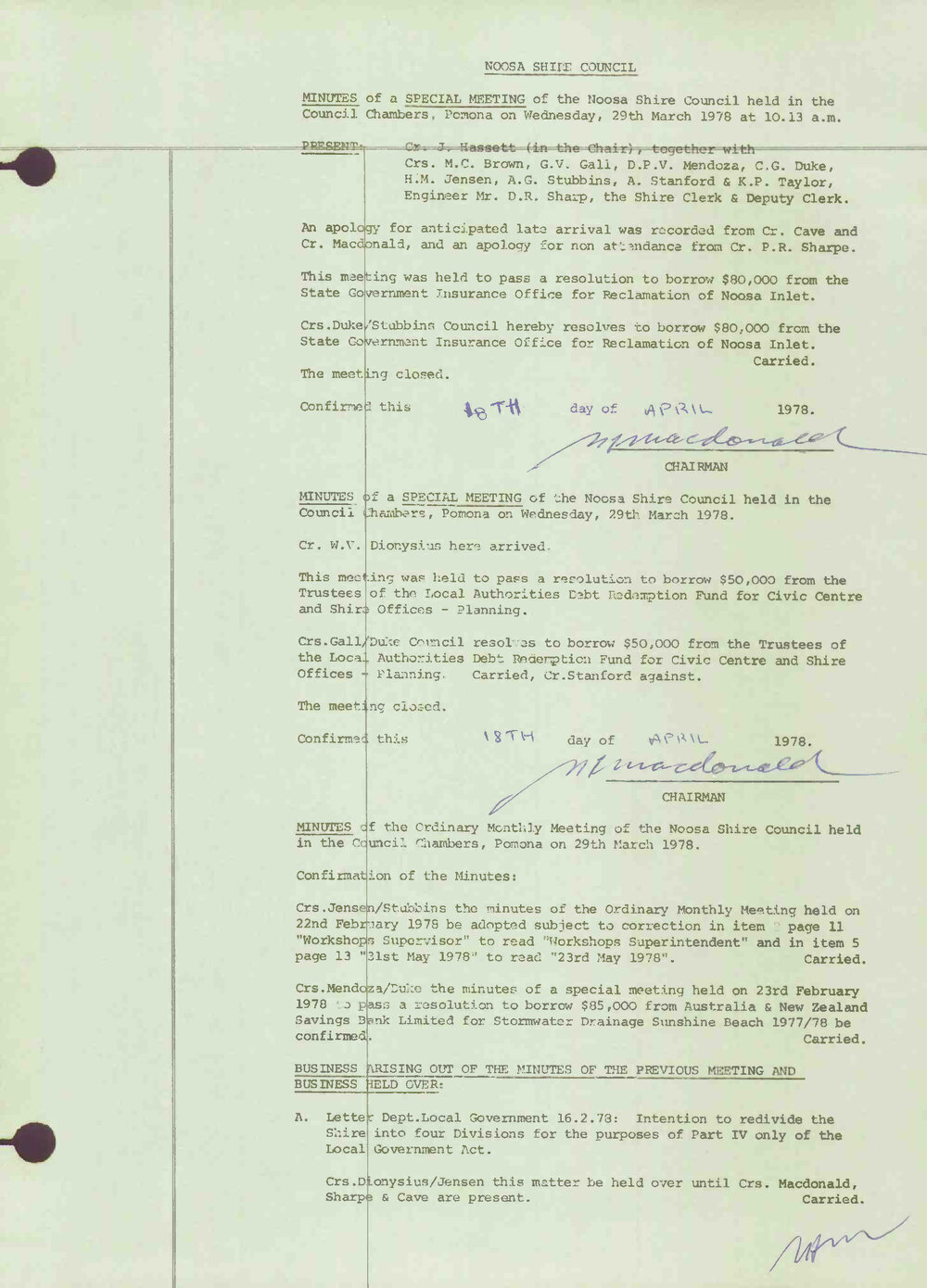 Noosa Shire Council Meeting Minutes 1978_03_29 Ordinary Meeting