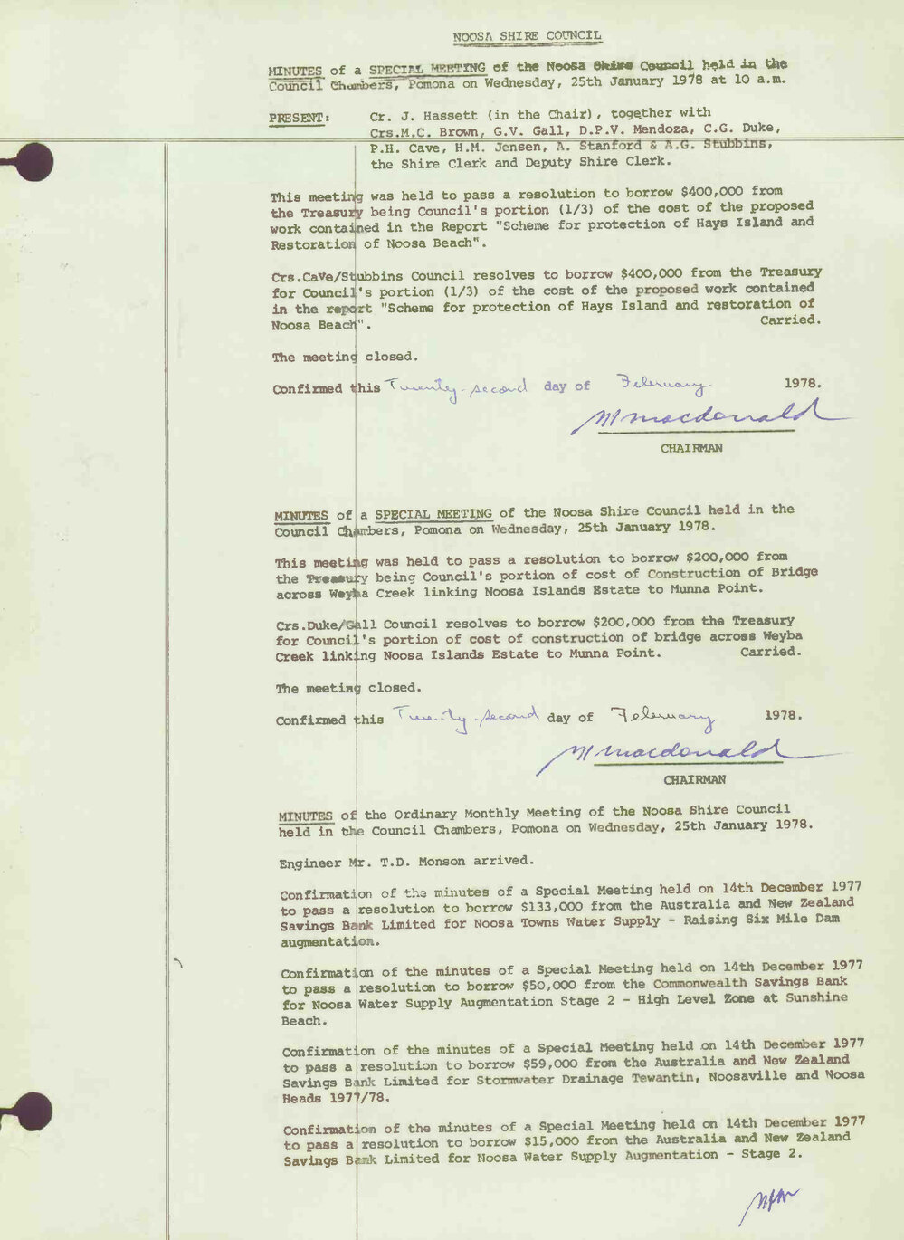 Noosa Shire Council Meeting Minutes 1978_01_25 Special Meeting 1