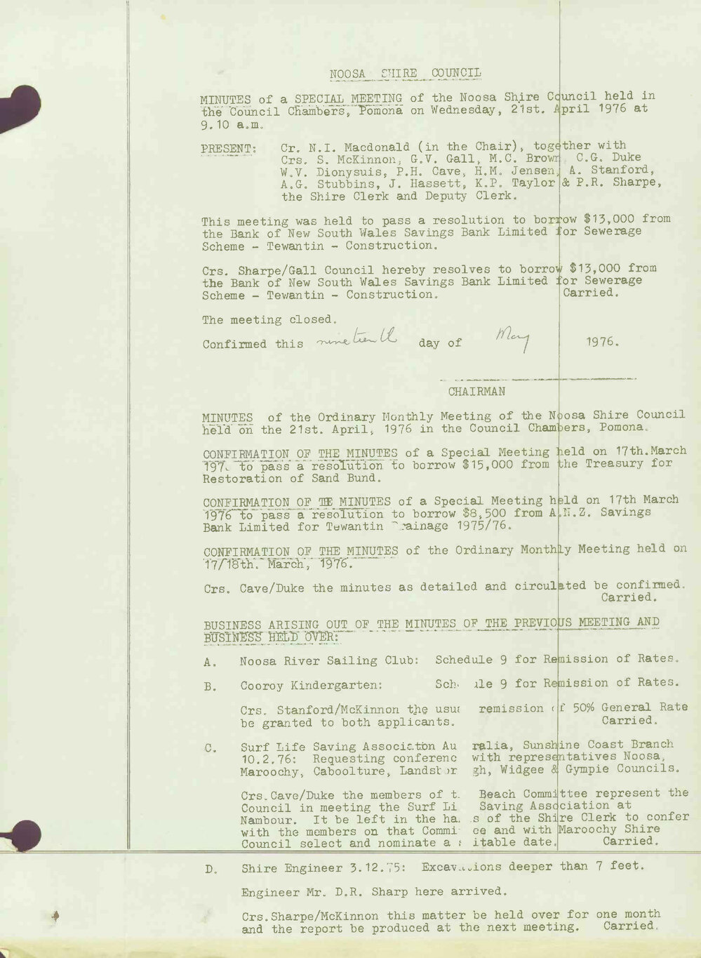 Noosa Shire Council Meeting Minutes 1976_04_21 Special Meeting