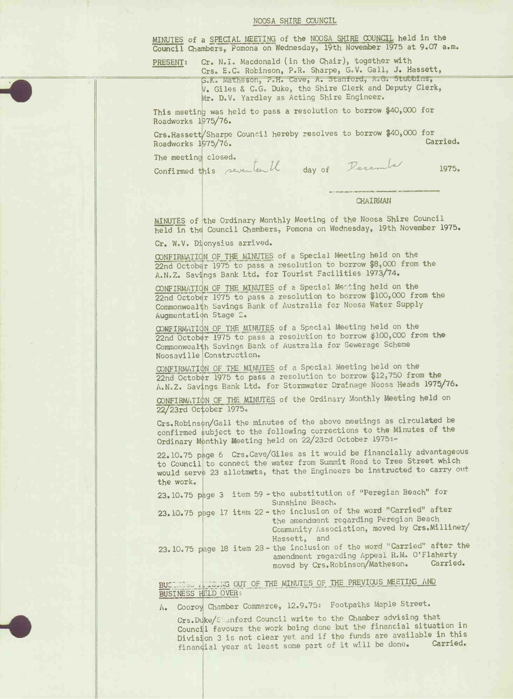 Noosa Shire Council Meeting Minutes 1975_11_19 Ordinary Meeting