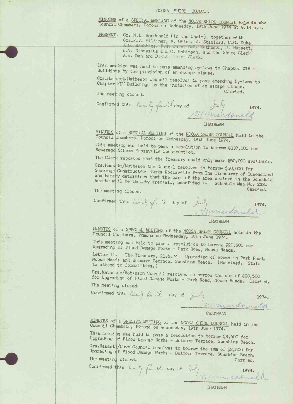 Noosa Shire Council Meeting Minutes 1974_06_19 Special Meeting 2