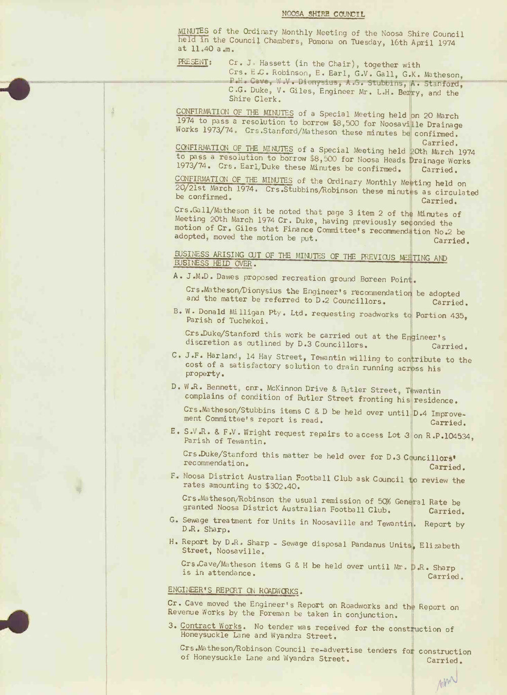 Noosa Shire Council Meeting Minutes 1974_04_16 Ordinary Meeting