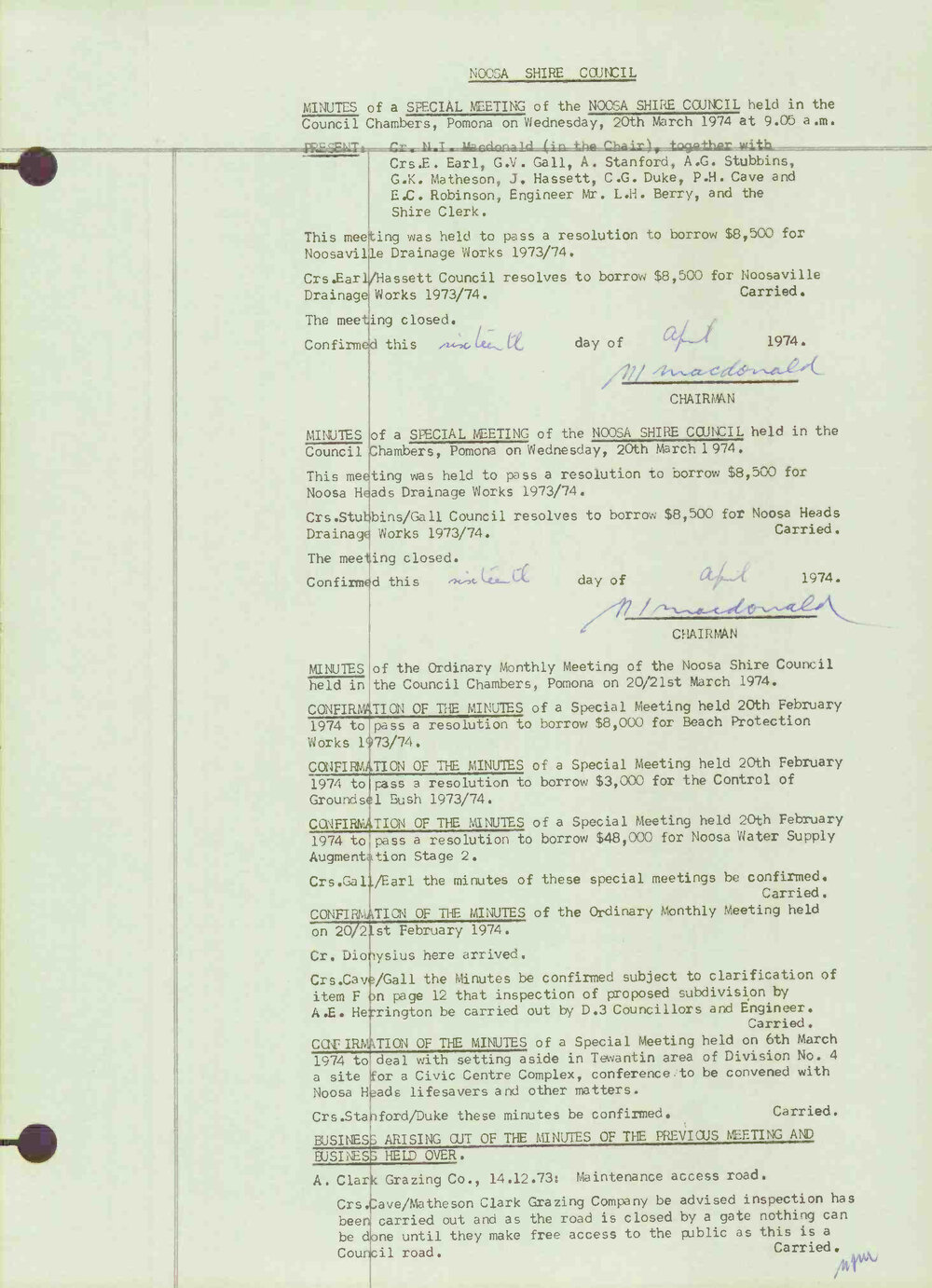 Noosa Shire Council Meeting Minutes 1974_03_20 Special Meeting 2